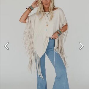 Three Bird Nest Cream Fringe Top